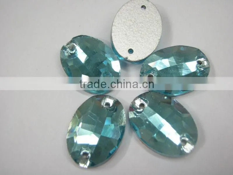 highest quality sew-on crystal beads number 3063# Oval shape Aquamarine colour for garment