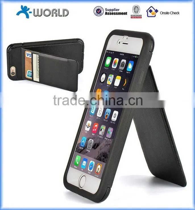 PU Leather Skin TPU Case for iPhone 6S/6 Plus with Card Slot and Stand