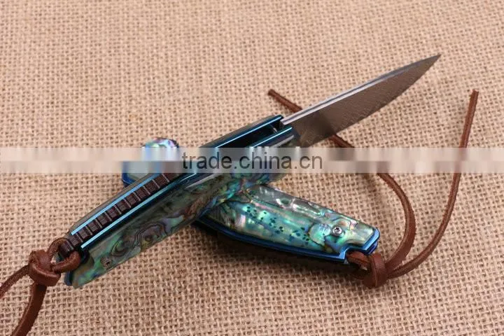 OEM Damascus pocket knife Application and Abalone Handle knife