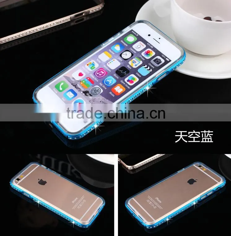 Aluminum Rhinstone Cover case diamond bumper+TPU cases cover for Samsung Galaxy S6 Edge, Diamond bumper case for Samsung S6