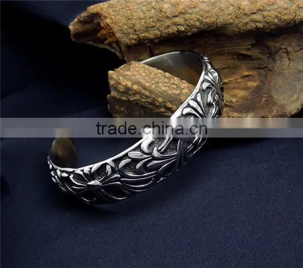 C shape antique silver vintage engraved stainless steel bangles