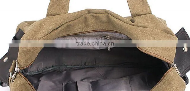 Vintage khaki Canvas tote bag with leather