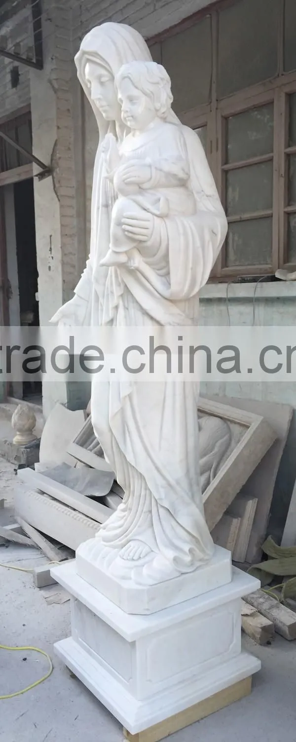 White Marble Virgin Mary and Baby Jesus Statue Carving