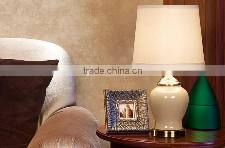 Round Ceramic Body With Fabric Lampshade Modern Desk Lamp Bedroom Living Room Table Lamp