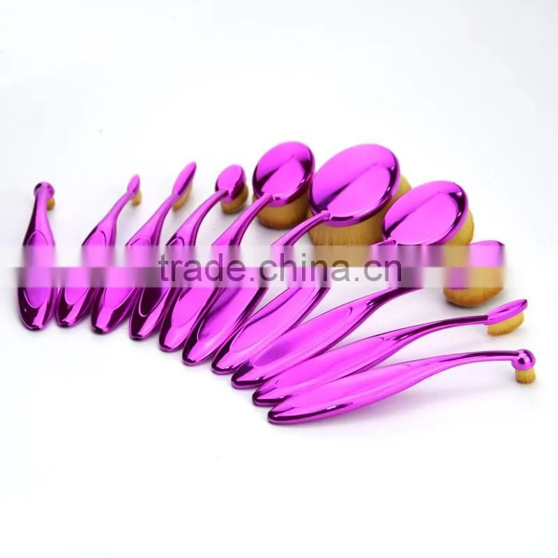 10pcs oval brush set plastic handle soft synthetic hair foundation powder tooth brush shape makeup set