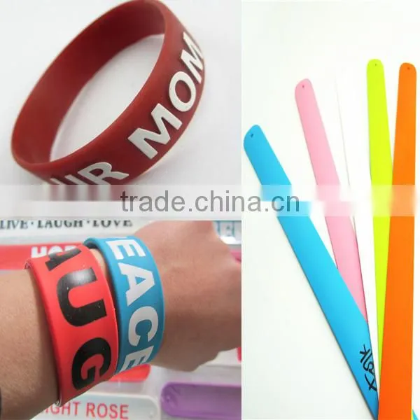 oem silicone slap bracelet wholesale/plastic bangles cheap bulk silicone slap wristband cheap item to sell