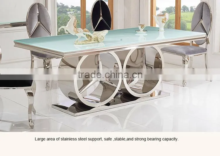 TH413 Stainless Steel Tempered Glass Dining Table Design