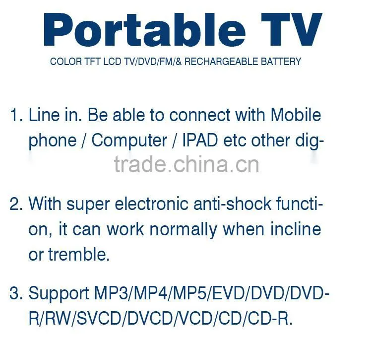 Portable Full 1080P HD DVD Player 9Inch DVD/CD Player With Game/FM/TV Turner Multi Media EVD Player For Sale