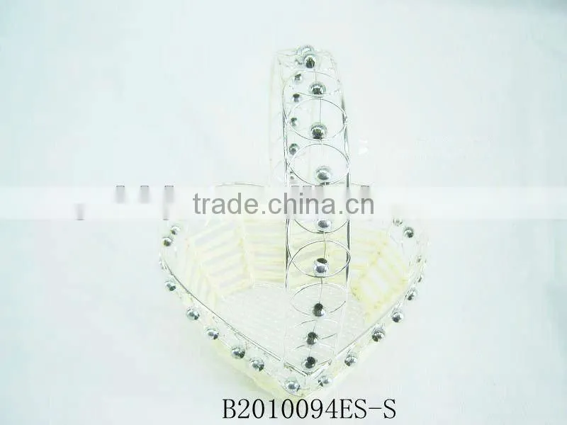 Silver metal wire and paper rope rectangle fruit storage basketry