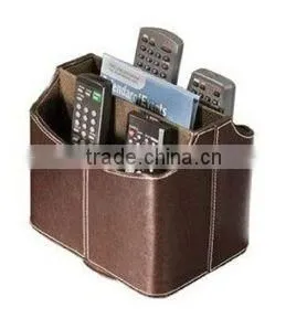 4 Compartments Faux Leather Remote Control Organizer For Office/Home
