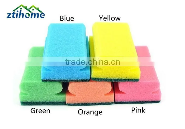 Comfortable Hand Holding Grooved shape utility cleaning sponge with scouring pad