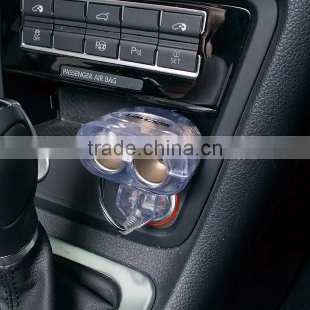 2015 CE Approval 2 Socket LED USB Cigarette Lighter Power Adapter DC Outlet for iPhones , iPads & Tablet