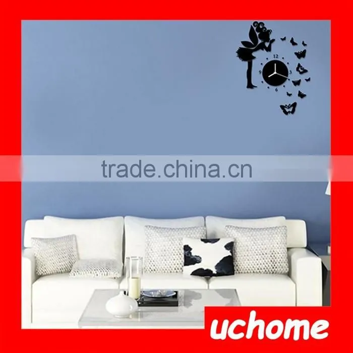 UCHOME Modern Style Butterfly Fairy DIY Mirror Wall Clock Wall Sticker Home Decor Bedroom Living Room