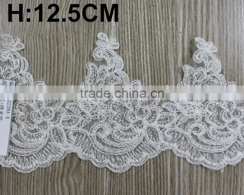 Cotton Lace Embroidery Wedding Fabric Trims for Bridal Wedding Apparel BY YARD