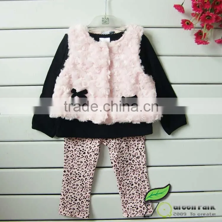 girls brand winter clothing sets kids fashion 3pcs outfit children's pink leopard sets