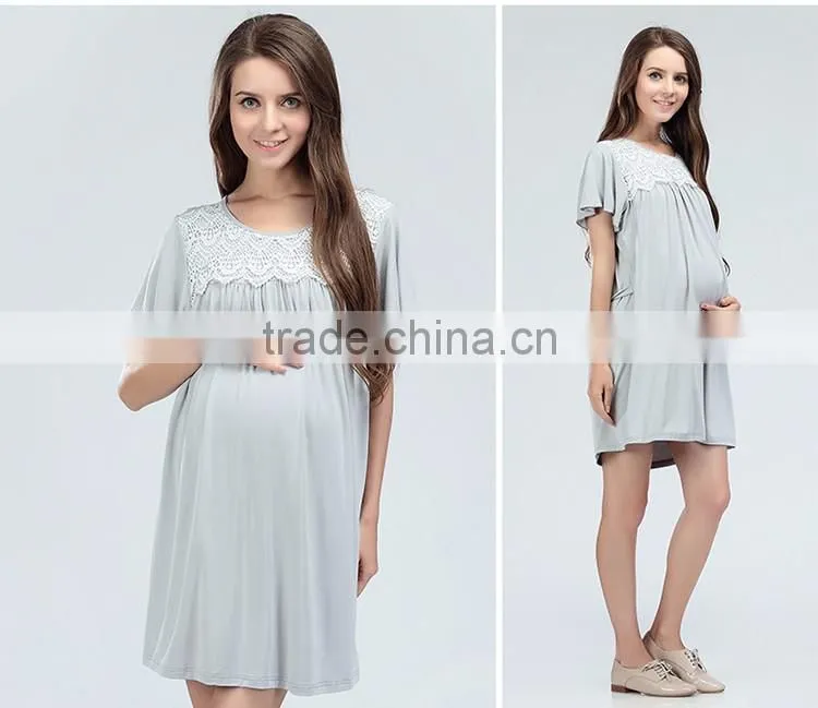 Ladies Maternity Summer Outlet Dress Lace Atheleisure Nursing Clothing Hit color Hide Breastfeeding Opening Skirts