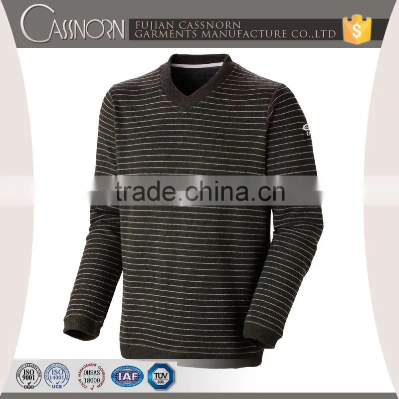 factory price blend knit stripe slim fit pullover mens black v neck sweater