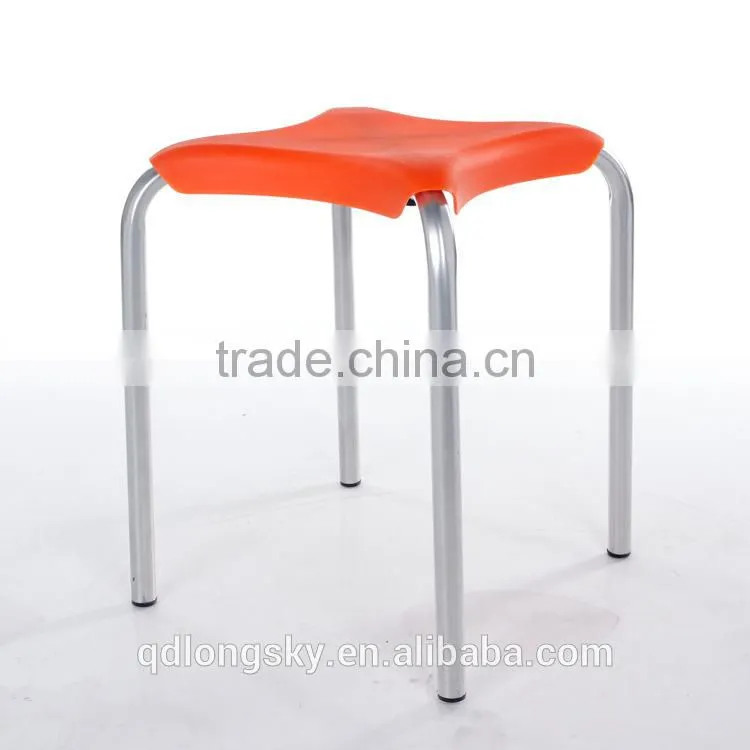 LS-4010 Cheap colorful small plastic square stacking stools with metal legs portable wholesale