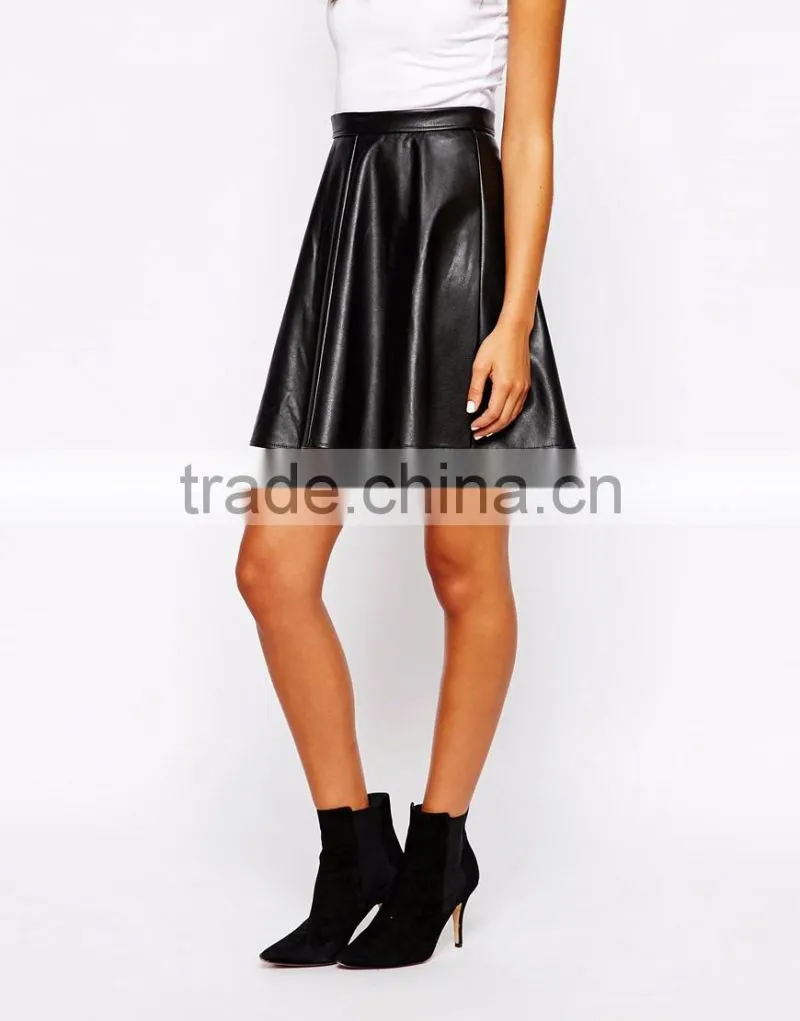 Hot selling new look PU skater leather skirt women skirt 2016