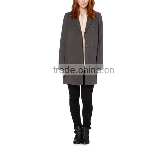 ladies grey single breasted three quarter length vintage winter coat