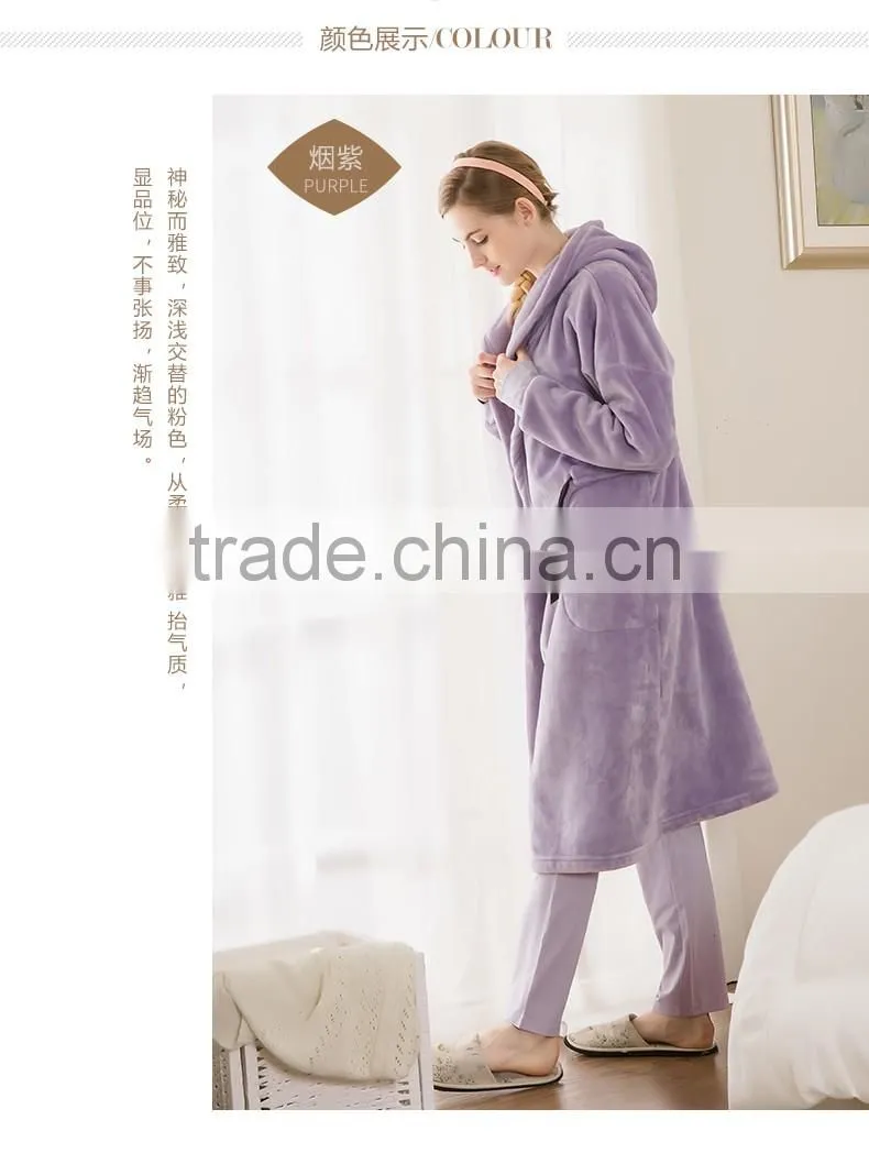 Logo Printed Qianxiu 100 polyester Warm Ladies Night Robe