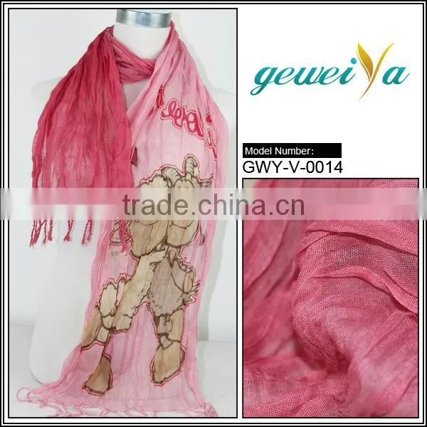 Tassels Cartoon Sheep Pattern Crumpled Scarf