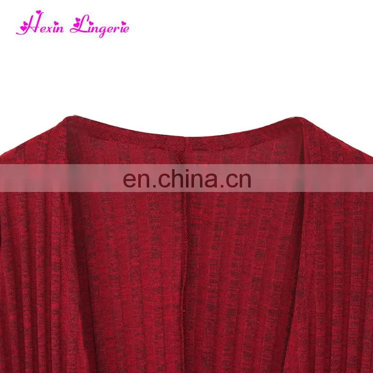 Custom Service Wine Long Sleeve Knitting Fahion Women Blouse Tops