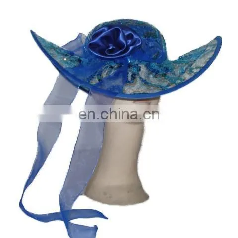 MCH-2251 Fashion cheap wholesale ladies various party wide warping brim floppy gauze hat with pattern