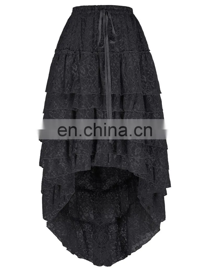 Belle Poque Ladies High-Low hemline design Black Amelia Steampunk Ruffled lace Cake Skirt Popular Skirt BP000221-2