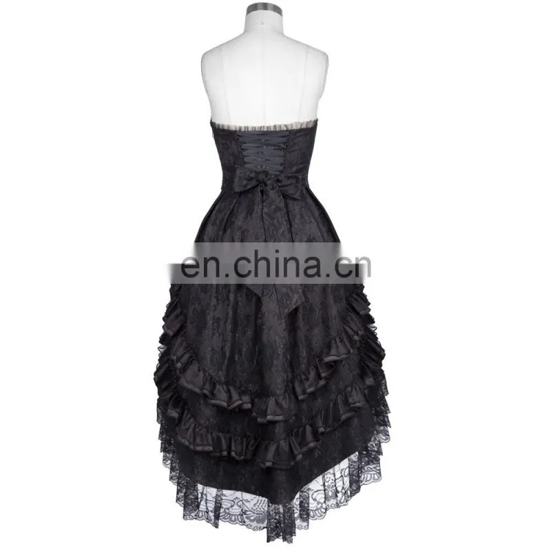 Belle Poque Retro Vintage Gothic Strapless Sweetheart Noble Swallow Tail Black Dovetail Dress BP000346-1