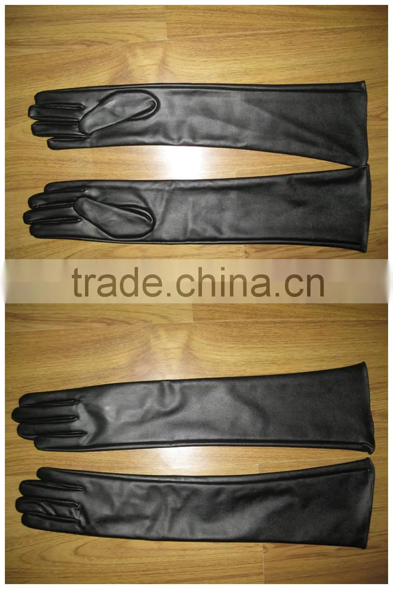 Ladies long black leather gloves sheepskin gloves