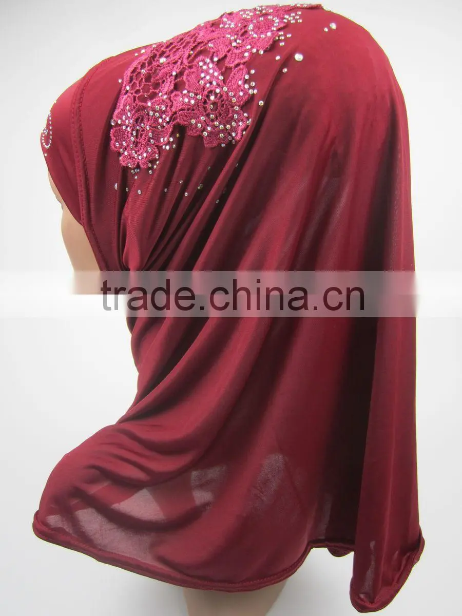 Latest design spring Applique MUSLIM HIJAB with 12colors islamic flower headscarf shawl