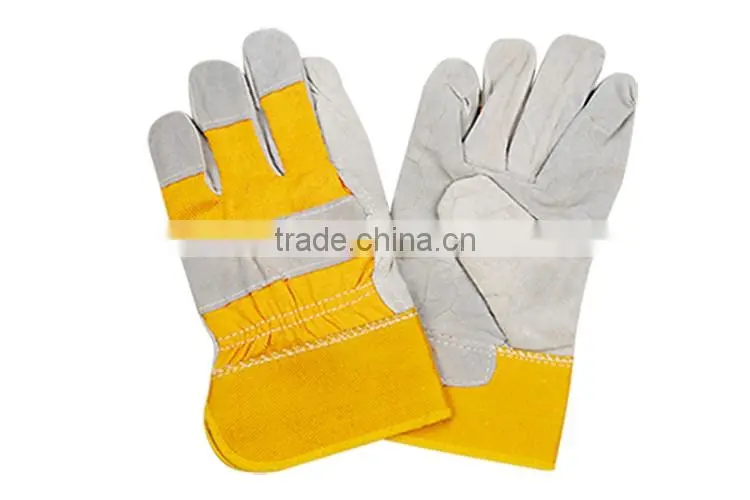 Cow Split Yellow Leather Gloves Heavy Duty Work Gloves LG011