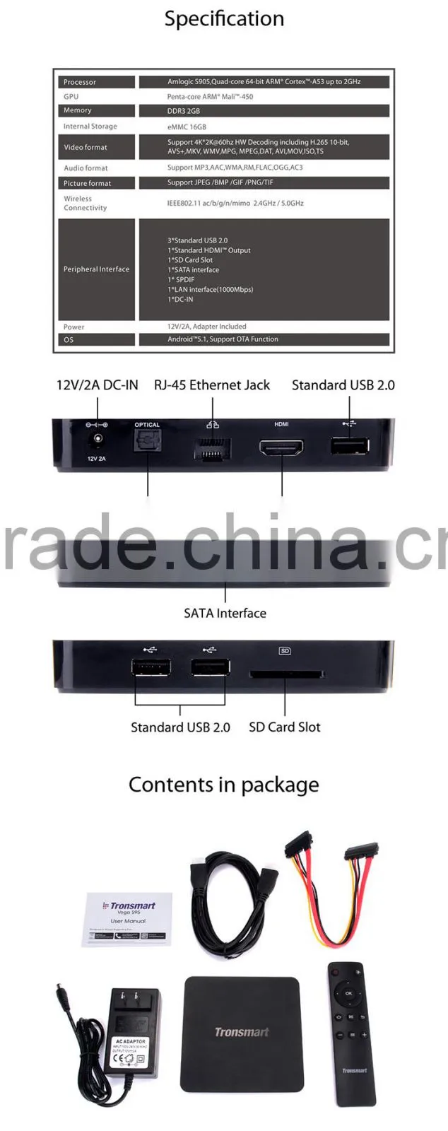 Tronsmart Vega S95 Telos , True 4K Media Player , Built-in Android 5.1 Lollipop OS Feature 2GB DDR3 RAM, and 16GB eMMC Flash