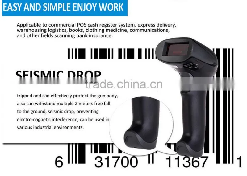 Portable laser wired barcode scanner with USB cable for supermarkett and POS system