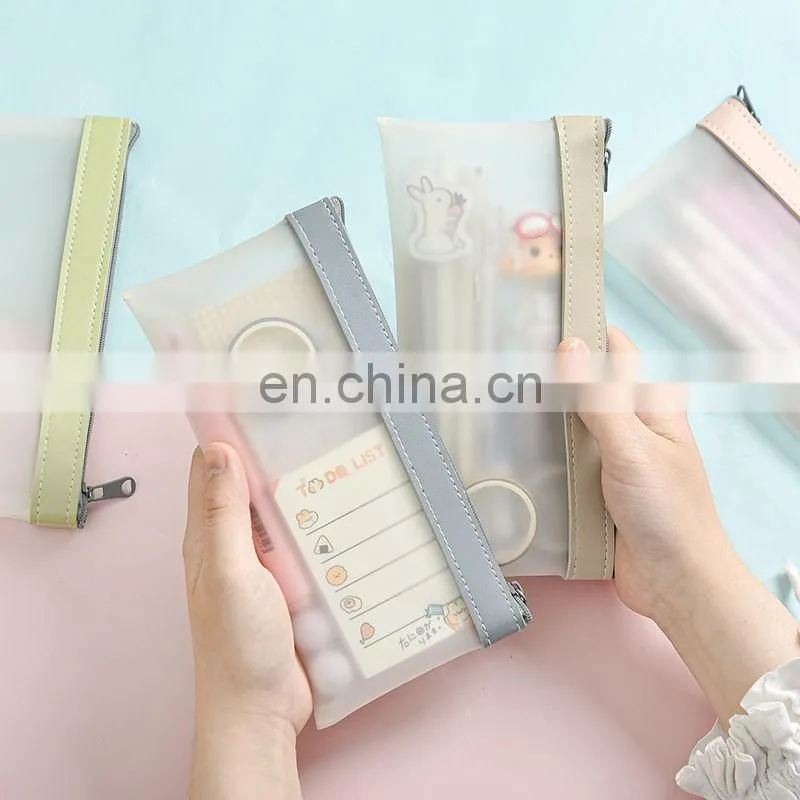 Simple Transparent TPU Leather Korean Fashion INS Pencil Bag Pouches Stationery Organizer Pencil Case Pencilcase School Pen Case