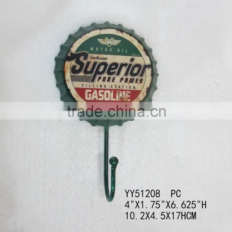 Antique route 66 beer cap metal wall single hook, factory cheap metal hook