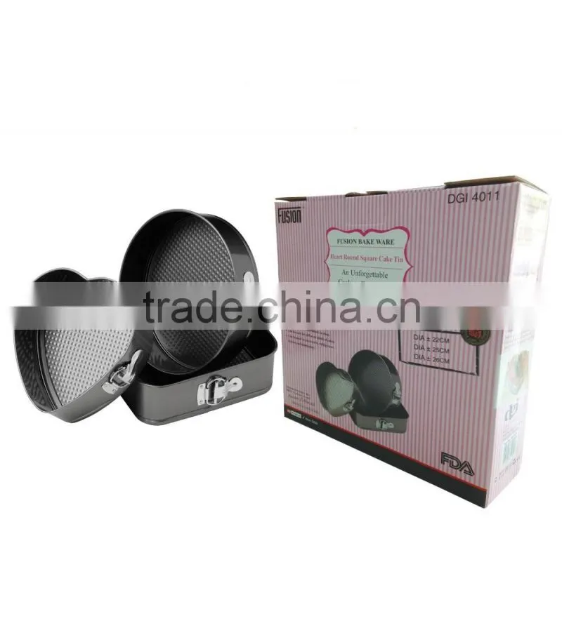high quality 3pk non stick heart round square cake tin
