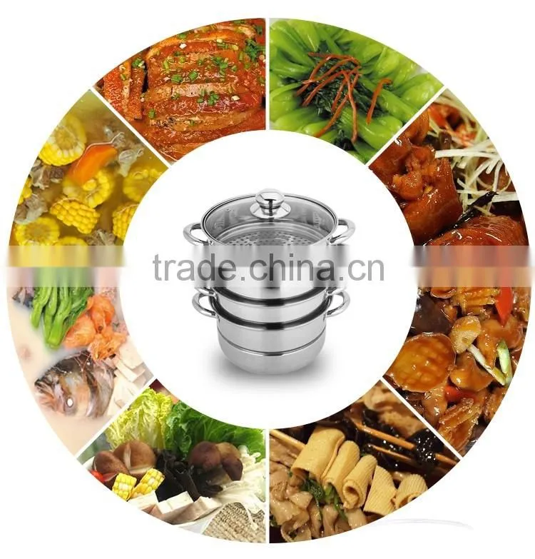 caitang shencai stainless steel 4layer steamer pot with glass lid cover