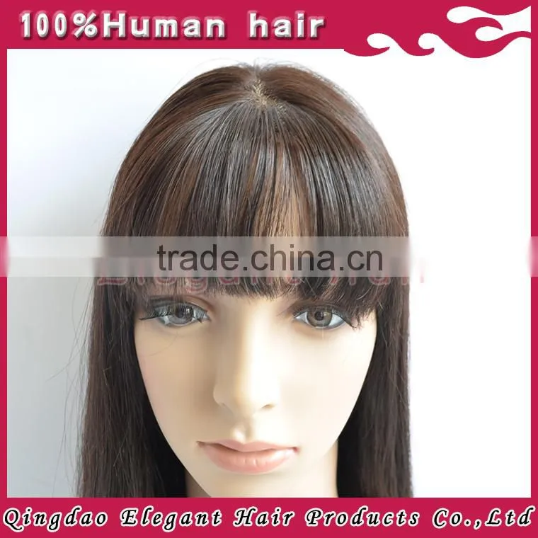 AAAAA Grade Natural Hair Line Peruvian Remy Full Lace Silky Straight Human Hair Wig with bang