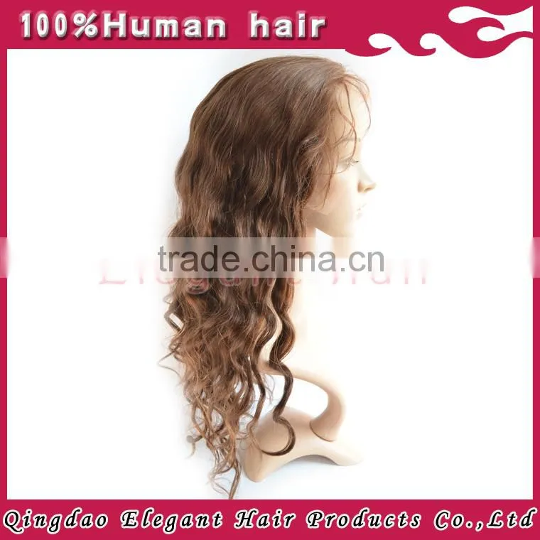 2015 Qingdao Elegant virgin hair brazilian hair lace front wig with side bang