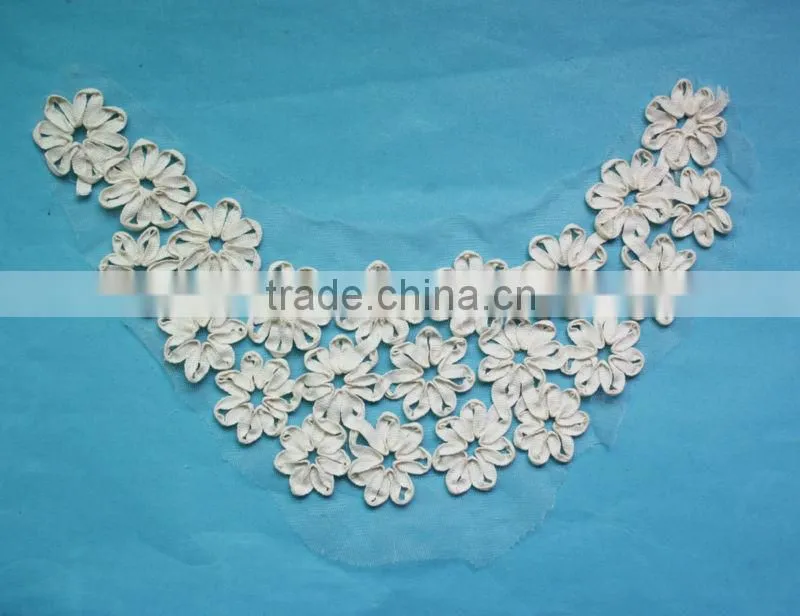 Sexy V-shape white flower fabric women blouse collar