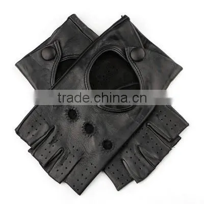 Ladies Black Leather Fingerless Gloves driving
