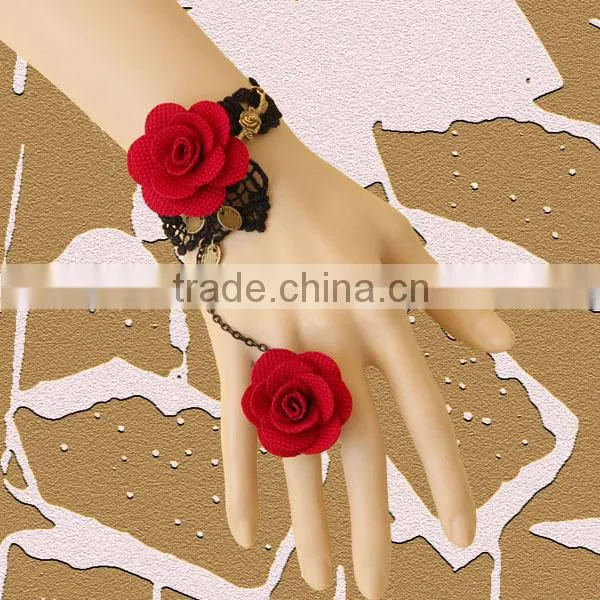 Gothic Rose Lace Retro Bracelets With Ring Wristbands PROM Jewelry Chain Jewelry Palace
