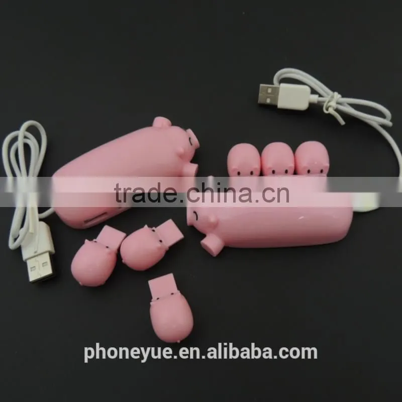 latest design usb 2.0 cut cartoon pig 3 port usb hub with card reader