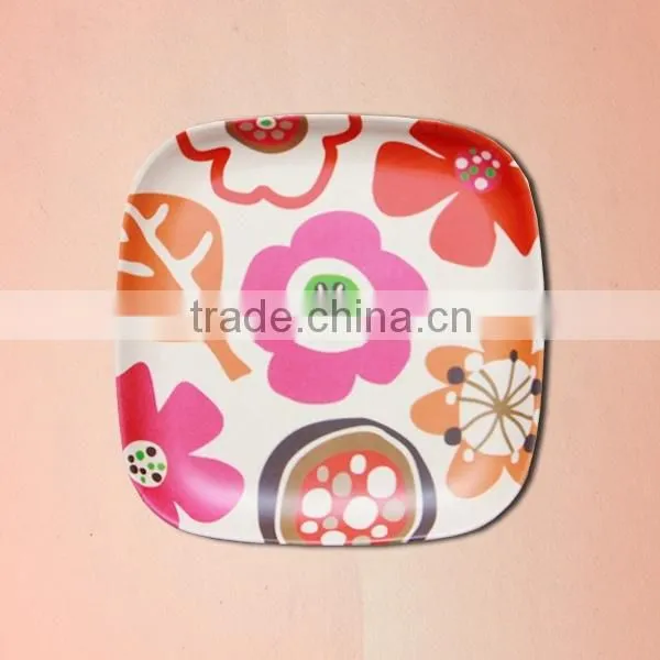 Anhui hot selling colorful bamboo fibre dinner set, 7 inch round leaf dinner plate