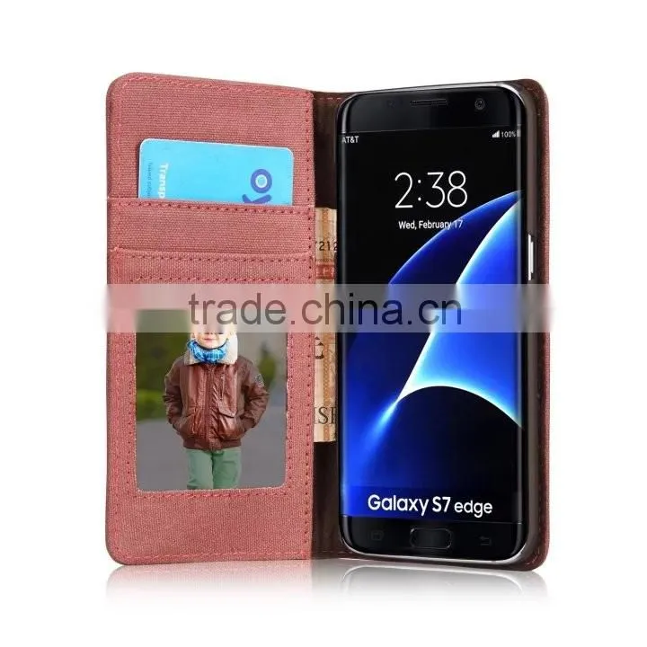 Caseme high quality jean cloth flip case for S7 edge wallet waterproof holder case with inner card slot for S7 edge
