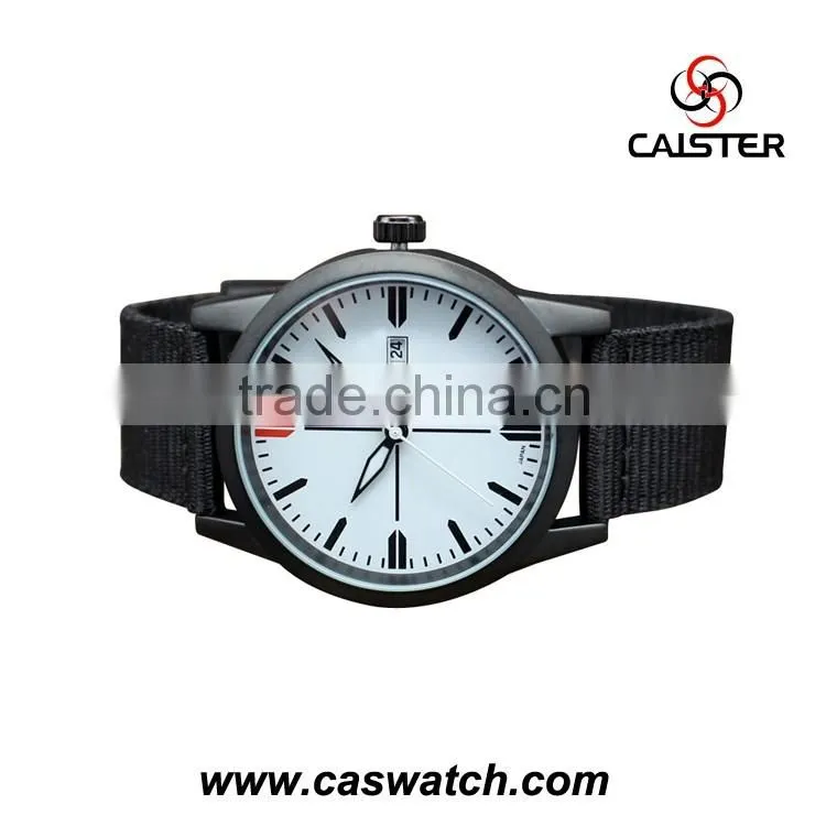 luxury high quality nylon strap watch, white dial black strap men's watch, water resistant army style military watch