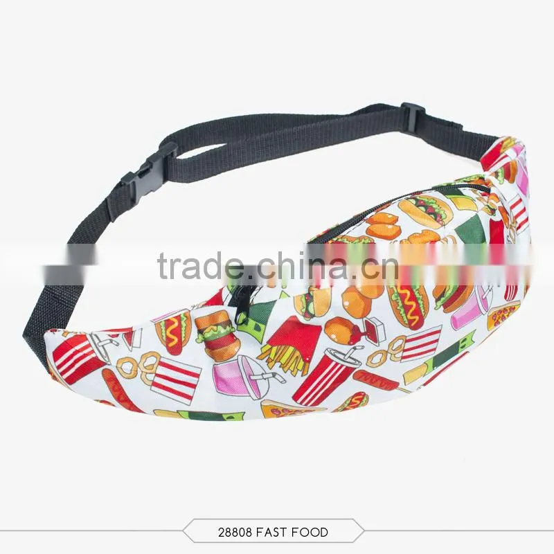 Summer top selling fashion printed running waist bag for ladies sport and leisure