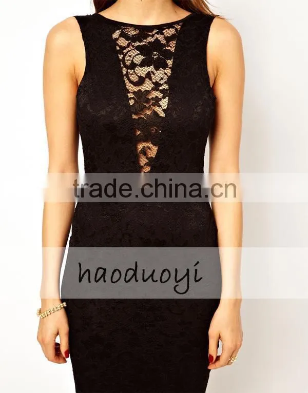 2014 HIgh-Rank quality fabrics lace U backless lace sexy elastane v front dresses